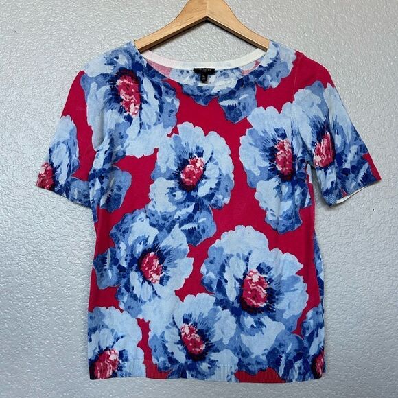 Talbots Petites Blue Floral Pink Knit Sweater Top S - Picture 1 of 3